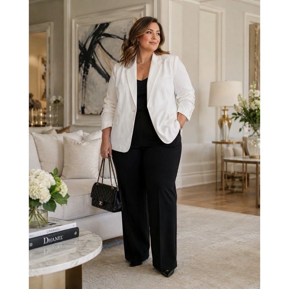 SANDRO Paris Blazer Jacket 3X White‎ Cotton Stretch Tailored Peak Lapel Lined